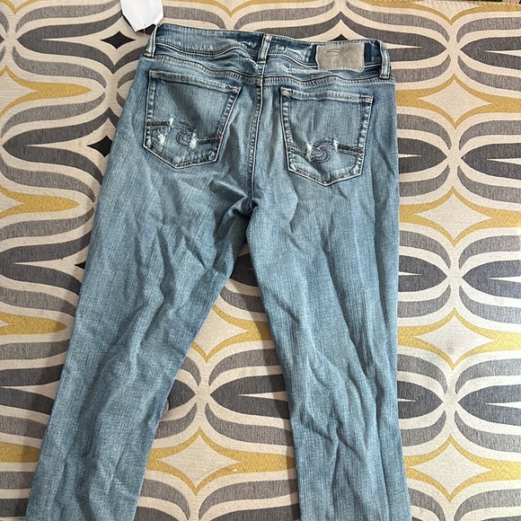 Silver aiko skinny jeans medium blue wash denim distressed ankle jean - Picture 5 of 5